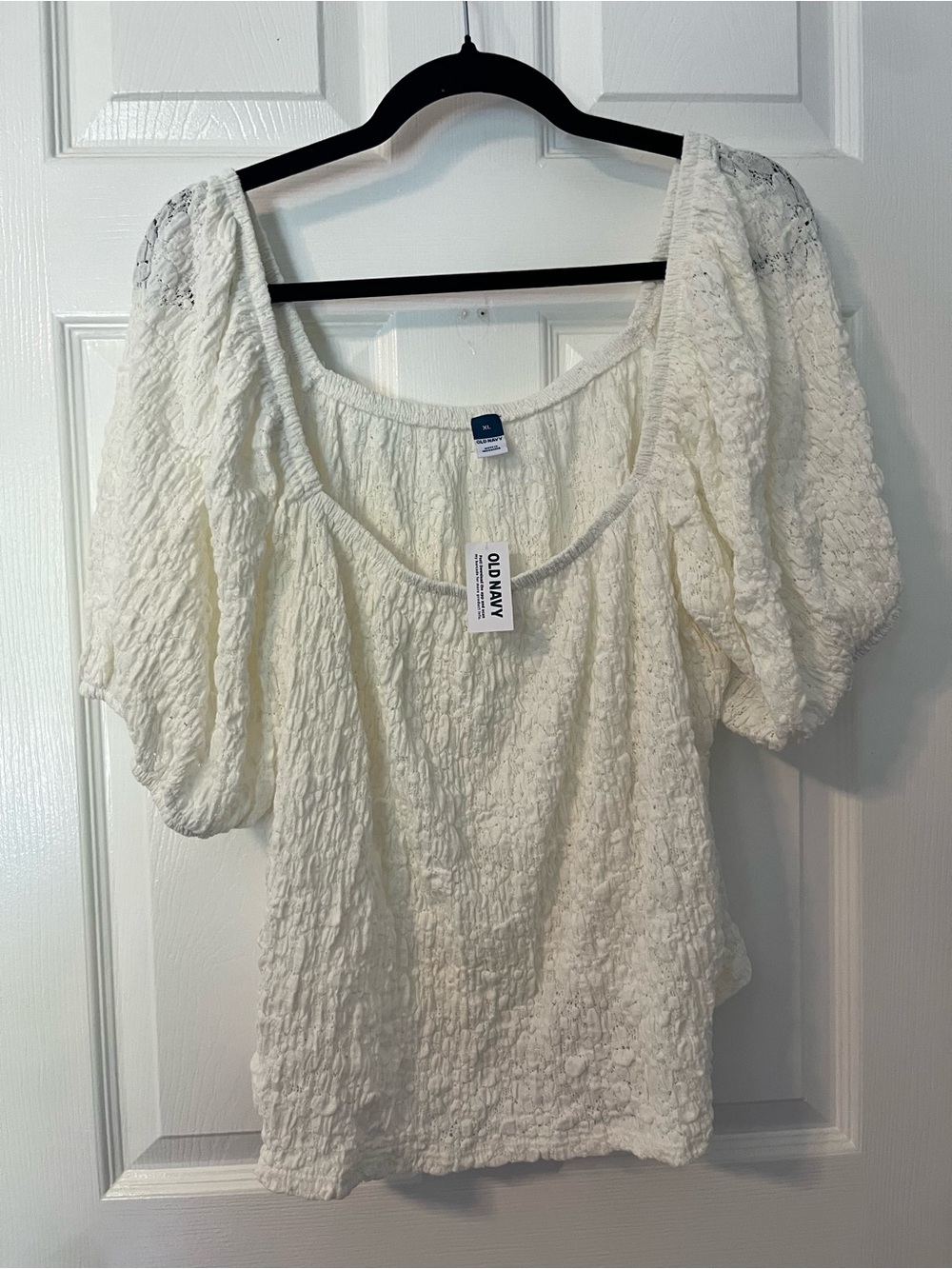 Old Navy Cream Puff Sleeve Lace Blouse XL NWT Feminine Romantic Top
